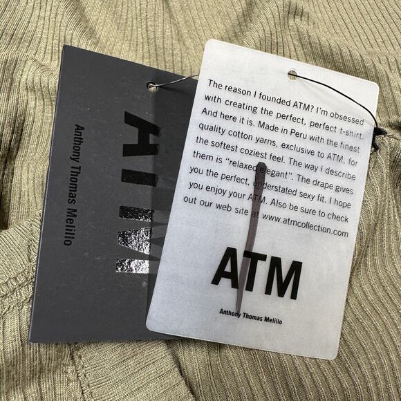 ATM NWT Army Green Modal Rib Long Sleeve Crew Neck Boy Tee Size L Stretch - Picture 5 of 9